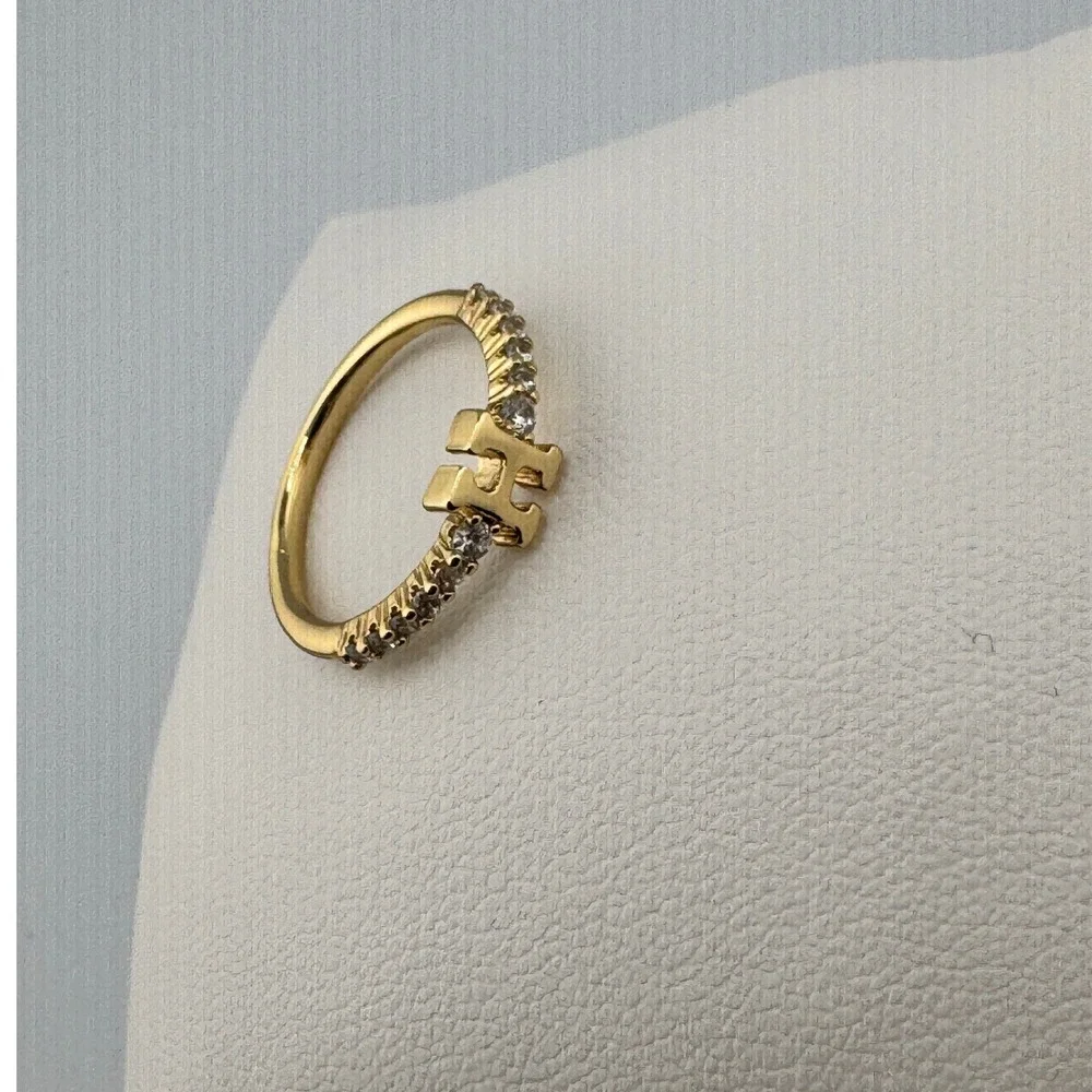 Gold Tone Initial H Ring Crystal‎ Accented Monogram Band Personalized Jewelry